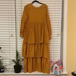 Beautiful mustard colored polka dot tiered dress
